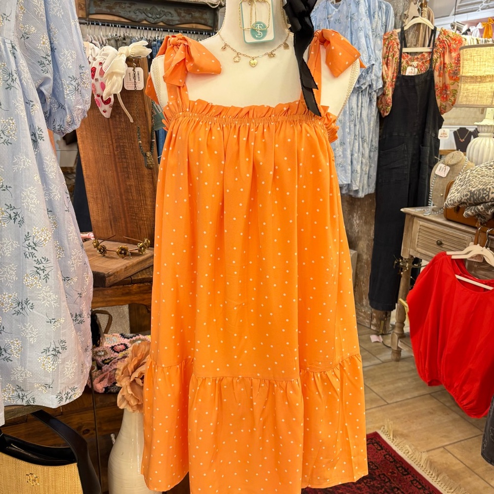 Vibrant Orange Dress with White Dots